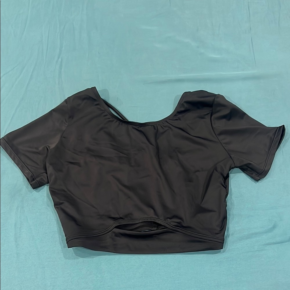 Avia Black Fitted Crop Bodysuit Swim Coverup